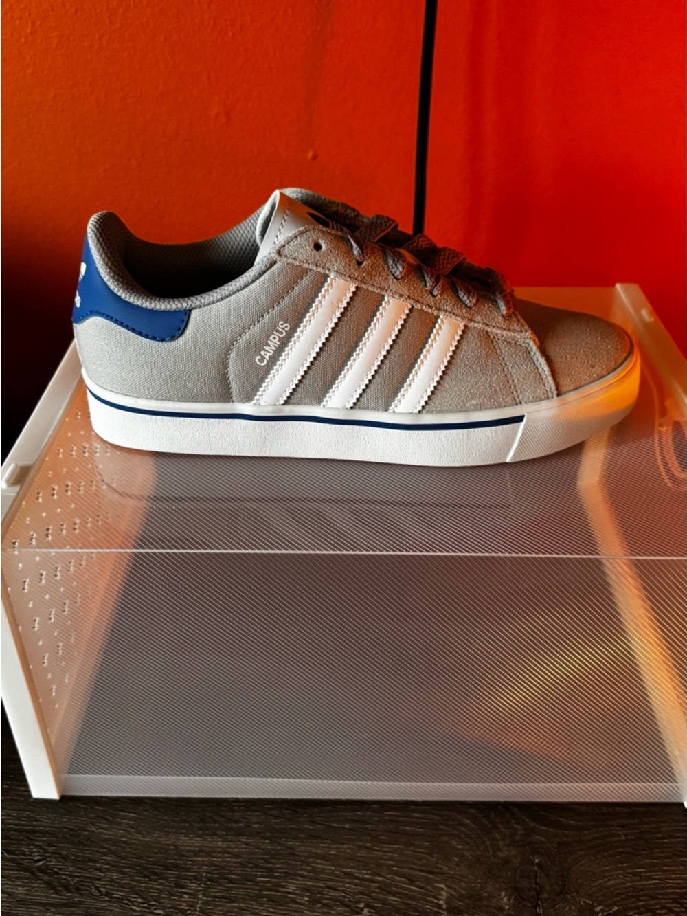 adidas Campus Women’s Sneaker in Light Gray with Blue